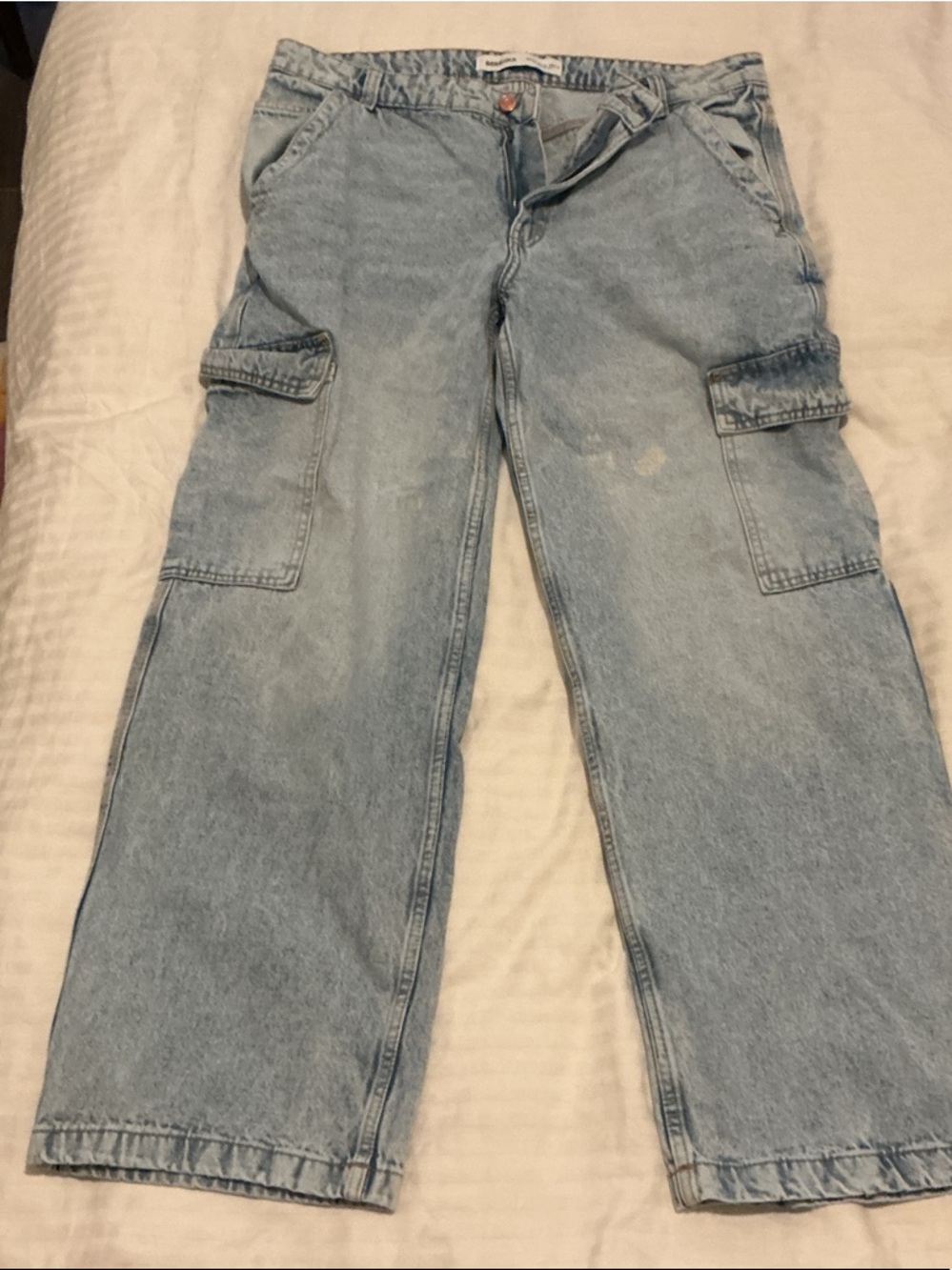 Bershka Light Blue Wide-Leg Cargo Jeans